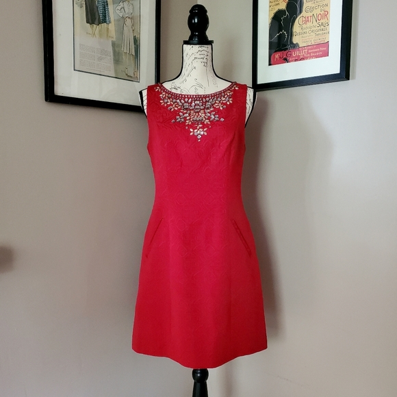 Anthropologie Moulinette Soeurs Toulouse Red Embellished Dress Size 8 - Picture 5 of 16